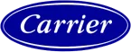 Blue oval logo with the word "Carrier" in white italic text in the center.