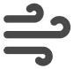 A black and gray swirling wind icon on a transparent background.