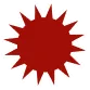 Red, symmetrical starburst shape with multiple points on a transparent background.